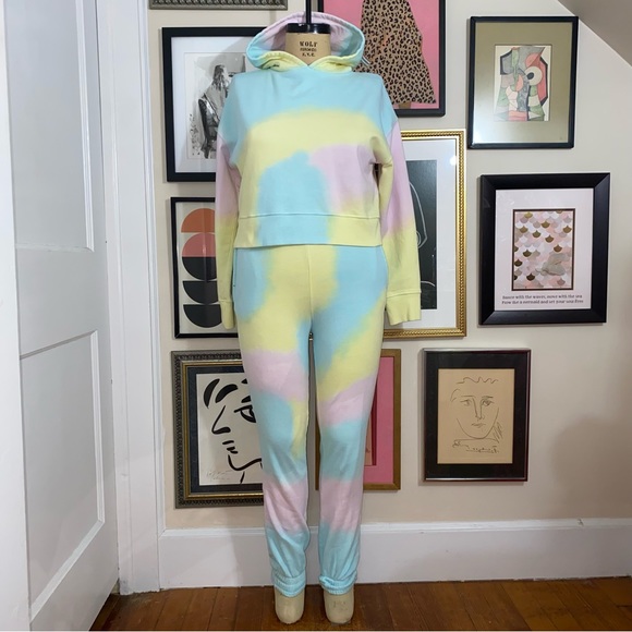 Frankies Bikinis Burl sweatshirt jogger set in rainbow sherbert tie dye sz small - Picture 2 of 11